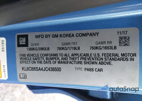 2018 Chevrolet Spark Ls Cvt из США, поврежденный, VIN KL8CB6SA4JC438500